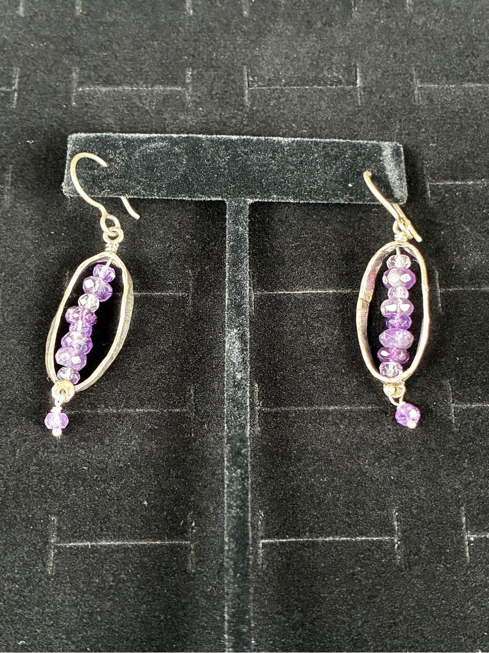 Elegant Purple Amethyst Beaded Drop Earrings & Sterling Silver